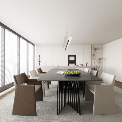 现代餐厅 餐桌椅 橱柜 吊灯