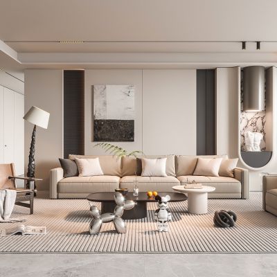 现代客厅 奶油风客厅 无主灯客厅 沙发组合 茶几组合 饰品摆件