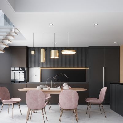 现代餐厅 餐桌椅 橱柜