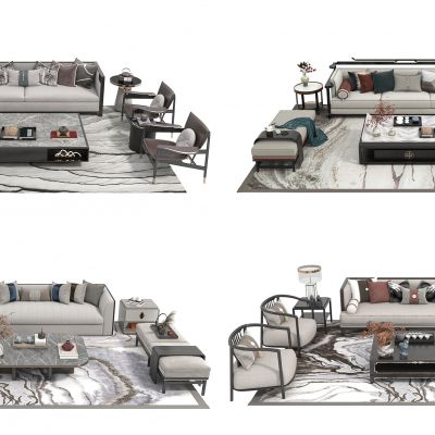 新中式沙发茶几组合