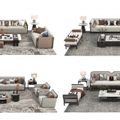 新中式沙发茶几组合