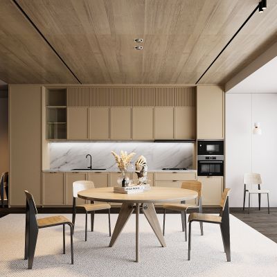 现代餐厅 餐桌椅 橱柜 落地灯