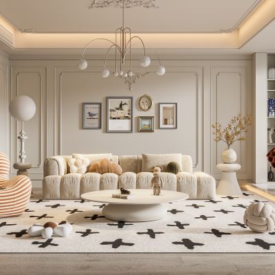 法式客厅 奶油风客厅 无主灯客厅 沙发组合 茶几组合 饰品摆件