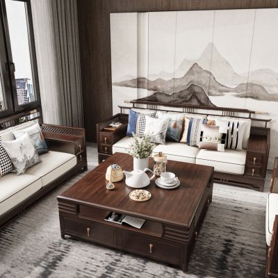 新中式沙发茶几组合 