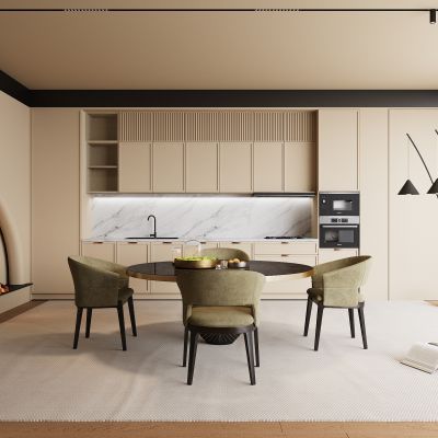 现代餐厅 餐桌椅 橱柜 落地灯