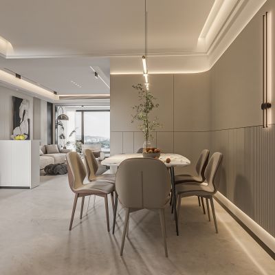 现代客餐厅 无主灯客餐厅 沙发组合 茶几组合 饰品