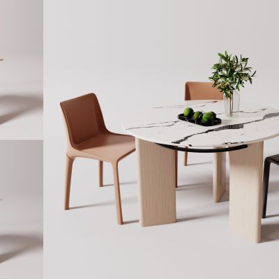 现代，原木，大理石，餐桌，圆桌