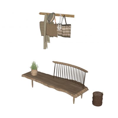 北欧中古复古长凳换鞋凳帽子包包挂架