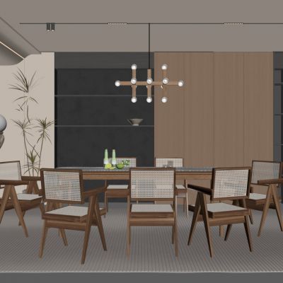 现代餐厅 餐桌椅 橱柜 吊灯