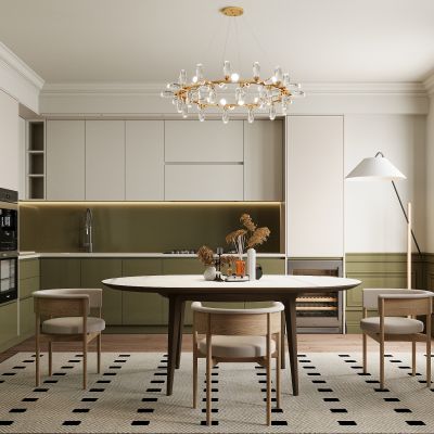现代餐厅 餐桌椅 橱柜 吊灯