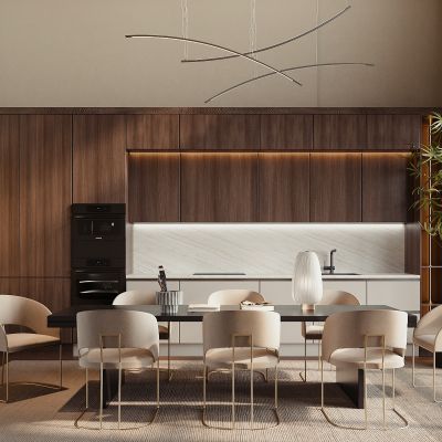 现代餐厅 餐桌椅 橱柜 吊灯