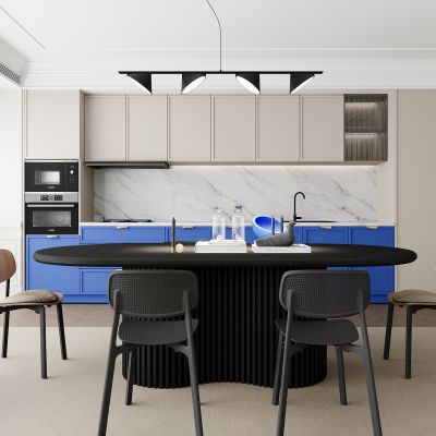 现代餐厅 餐桌椅 橱柜 吊灯