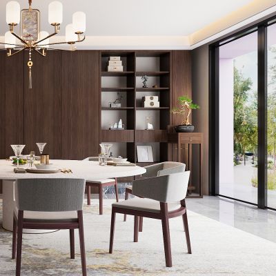 现代餐厅 餐桌椅 橱柜 吊灯