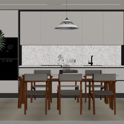 现代餐厅 餐桌椅 橱柜 吊灯