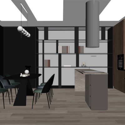 现代餐厅 餐桌椅 橱柜 吊灯