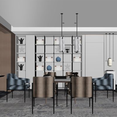 现代餐厅 餐桌椅 橱柜 吊灯