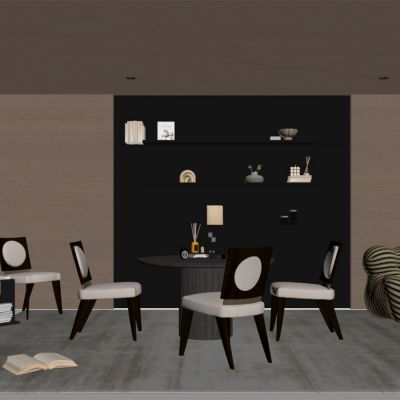 现代餐厅 餐桌椅 橱柜 吊灯