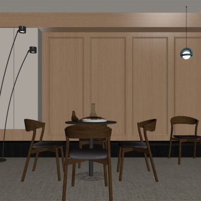 现代餐厅 餐桌椅 橱柜 吊灯