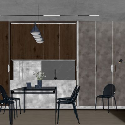 现代餐厅 餐桌椅 橱柜 吊灯