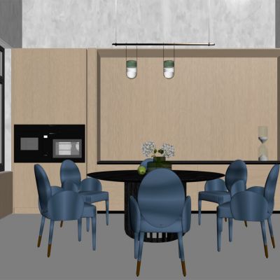 现代餐厅 餐桌椅 橱柜 吊灯