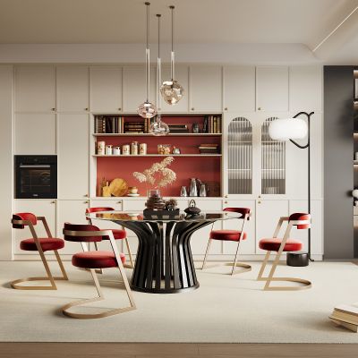 现代餐厅 餐桌椅 橱柜 吊灯SU模型