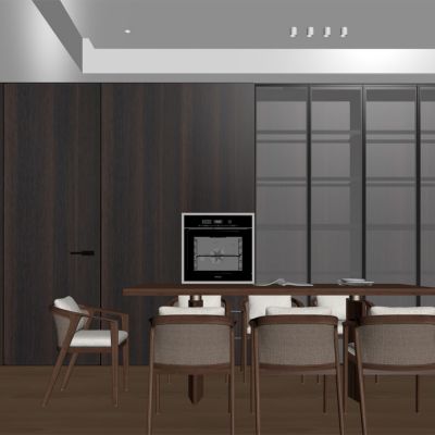 现代餐厅 餐桌椅 橱柜 吊灯