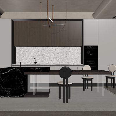 现代餐厅 餐桌椅 橱柜 吊灯