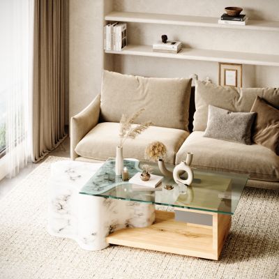 侘寂风简约沙发茶几组合，摆件