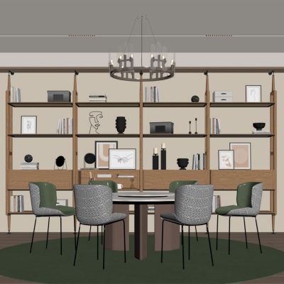 现代餐厅 餐桌椅 橱柜 吊灯