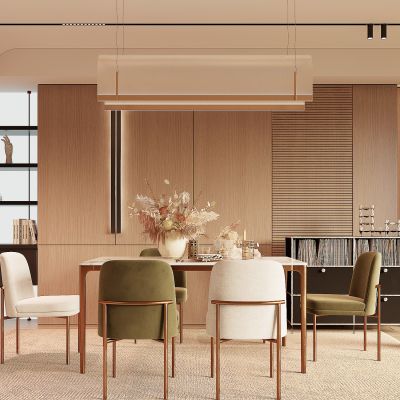 现代餐厅 餐桌椅 橱柜 吊灯