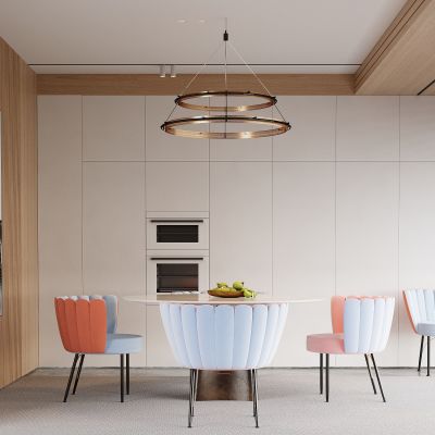 现代餐厅 餐桌椅 橱柜 吊灯