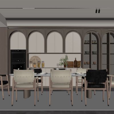 现代餐厅 餐桌椅 橱柜 吊灯