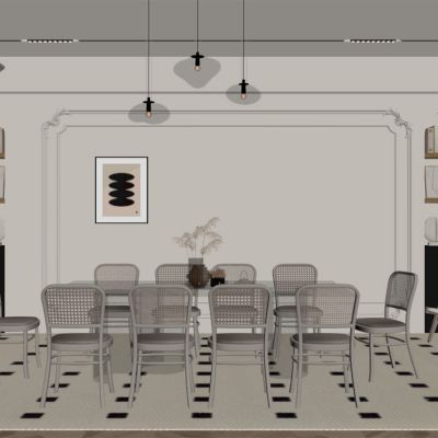 现代餐厅 餐桌椅 橱柜 吊灯