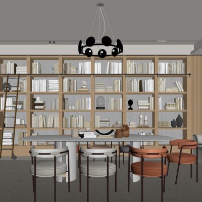 现代餐厅 餐桌椅 橱柜 吊灯SU模型