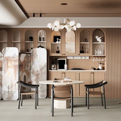 现代餐厅 餐桌椅 橱柜 吊灯