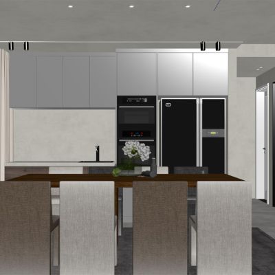 现代餐厅 餐桌椅 橱柜 吊灯