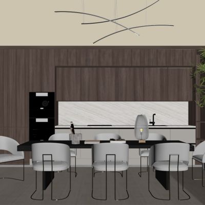 现代餐厅 餐桌椅 橱柜 吊灯