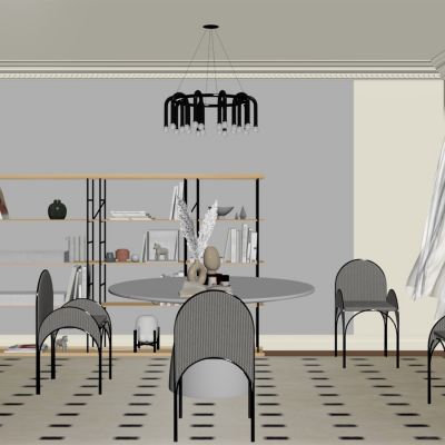 现代餐厅 餐桌椅 橱柜 吊灯