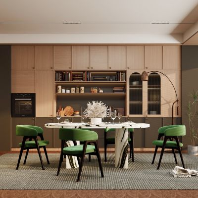 现代餐厅 餐桌椅 橱柜 吊灯