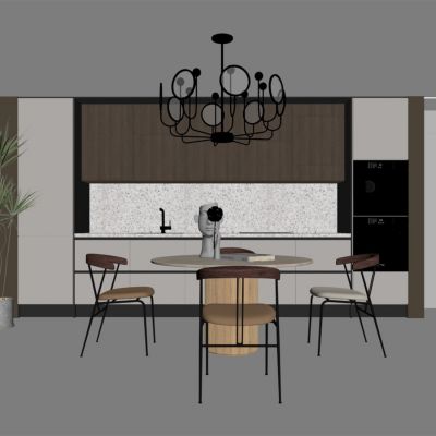 现代餐厅 餐桌椅 橱柜 吊灯