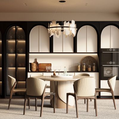现代餐厅 餐桌椅 橱柜 吊灯