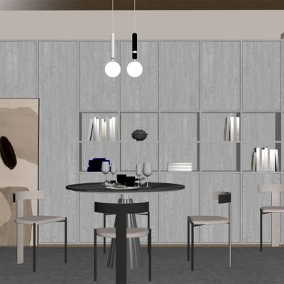 现代餐厅 餐桌椅 橱柜 吊灯