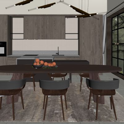 现代餐厅 餐桌椅 橱柜 吊灯