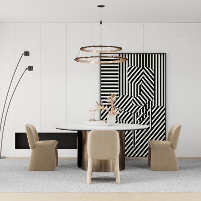 现代餐厅 餐桌椅 橱柜 吊灯SU模型