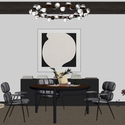 现代餐厅 餐桌椅 橱柜 吊灯