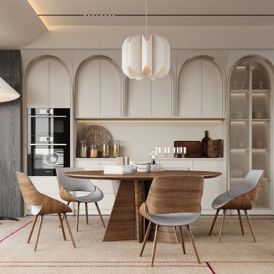 现代餐厅 餐桌椅 橱柜 吊灯