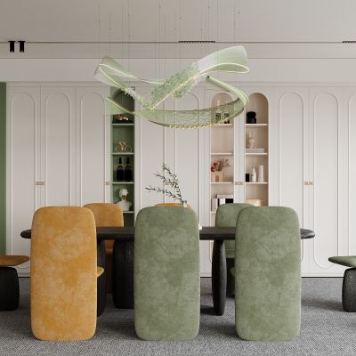 现代餐厅 餐桌椅 橱柜 吊灯