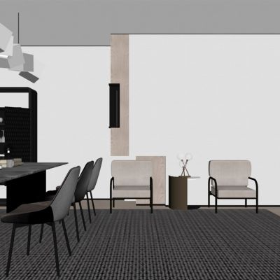 现代餐厅 餐桌椅 橱柜 吊灯