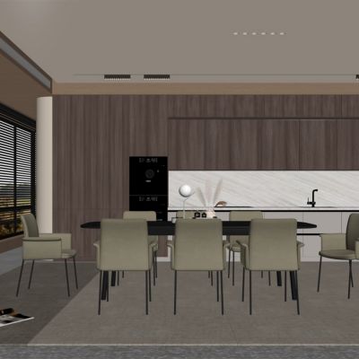 现代餐厅 餐桌椅 橱柜 吊灯