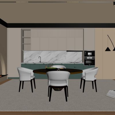 现代餐厅 餐桌椅 橱柜 吊灯